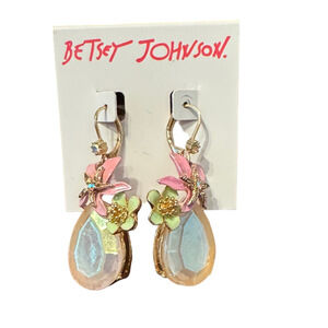 Betsey Johnson Tropical Flower Starfish Blush Teardrop Drop Earring NWT